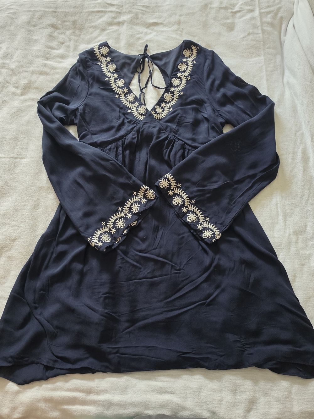 Altar'd State Navy Long-Sleeve Embroidered V-Neck Dress